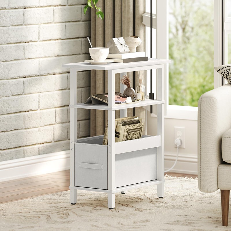 Side Table with Storage, White, White