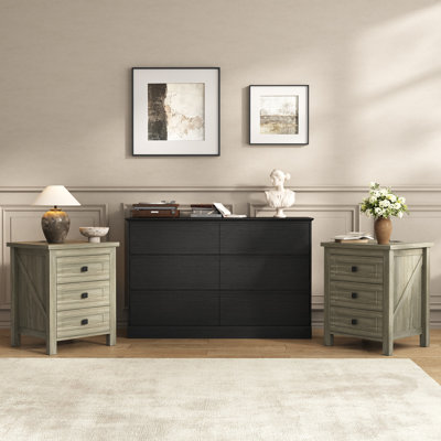 3-Piece Bedroom Set with 47.2" 6-Drawer Dresser and 3-Drawer Nightstands with Charging Stations