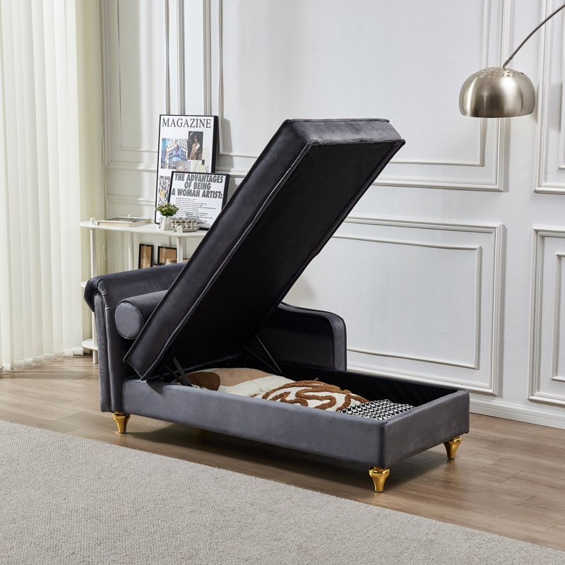 Modern Upholstery Chaise Lounge Chair with Storage, Gray