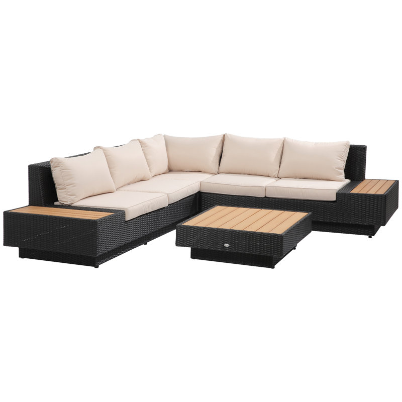 Vidur 4 Pieces Rattan Garden Furniture Set Corner Sofa, Black