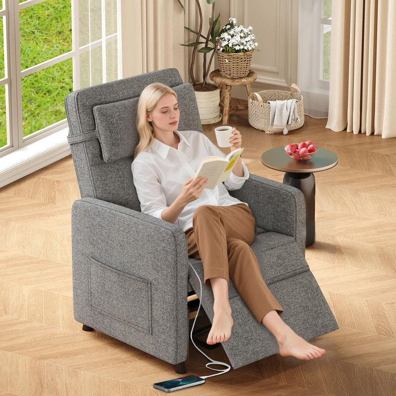 Recliner Chair Living Room Chair Adjustable Power Recliner with Massage & Heat Side Pockets & USB Port, Gray