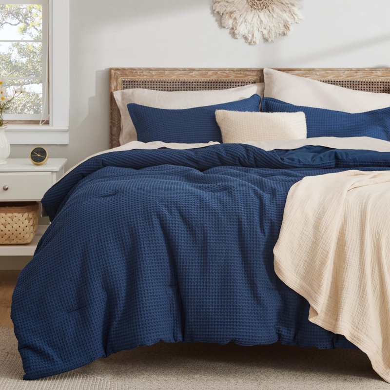 Bedsure Waffle Comforter Set, Gray, King Comforter + 2 King Shams