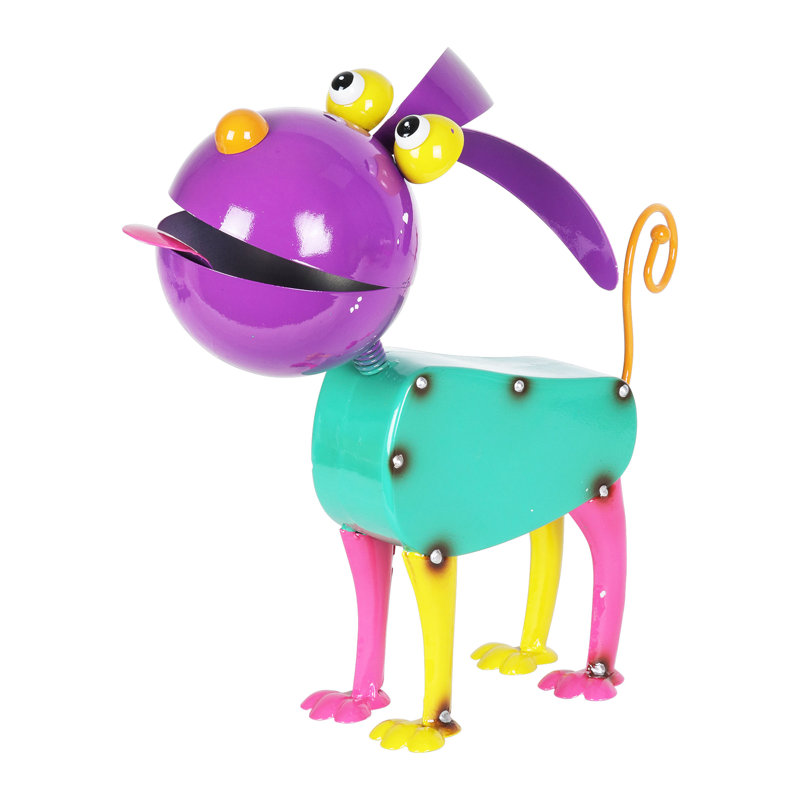 Vibrant Hand-Painted Metal Dog Garden Sculpture