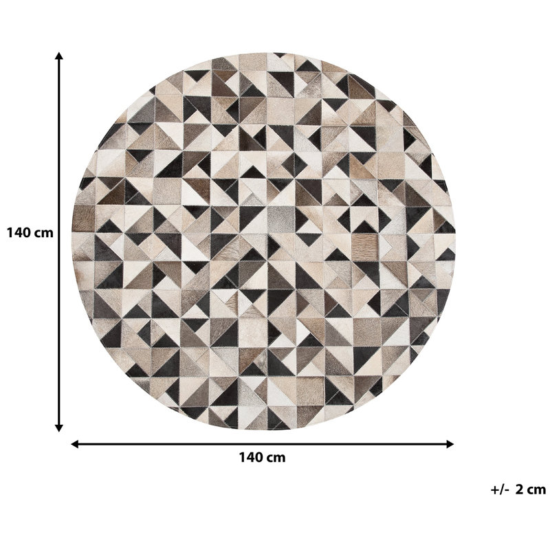 Round Gianna Patchwork Cowhide Hand Woven 140cm X 140cm Area Rug