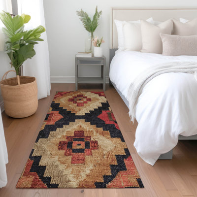 Machine Washable Indoor/Outdoor Xhevrie Rust Rug