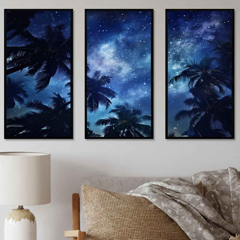 Ensemble de salon Sapphire Magical Palm Tree Night I - Palmiers et palmiers, Cadre flottant noir, H 28 po x l 36 po x P 1 po