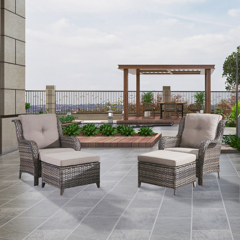 Deb Wicker Patio Chairs with Cushions, Gray/Gray