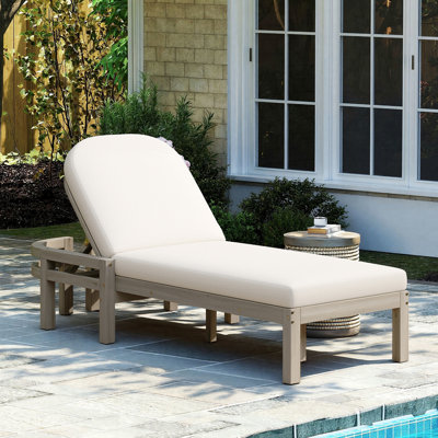 Chaise longue d'extérieur en bois d'acacia avec dossier et coussins réglables pour le patio, la piscine ou le jardin
