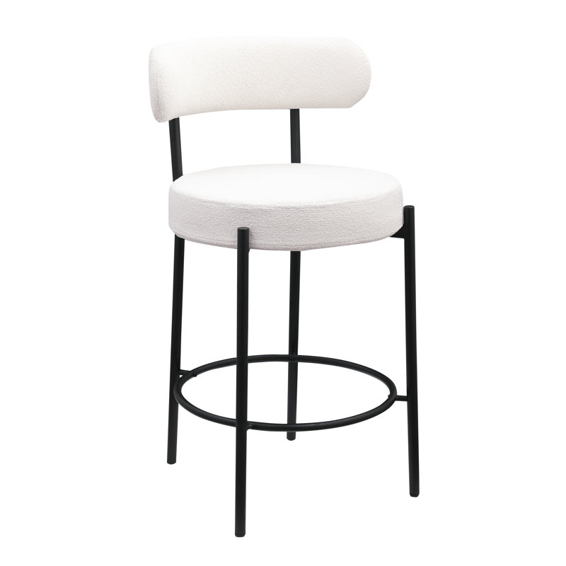 Woker Modern Sherpa Counter Height Stools Set of 2, Uphsoltered 26" Seat Height Barstools with Brushed Brass Metal Legs Round Low Back Kitchen Stools with Footrest for Dining Room,