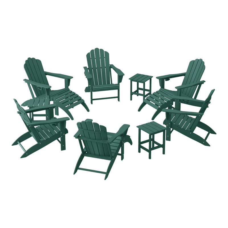 Ensemble de 12 chaises d'extérieur en poly Adirondack avec repose-pieds et table d'appoint, Vert