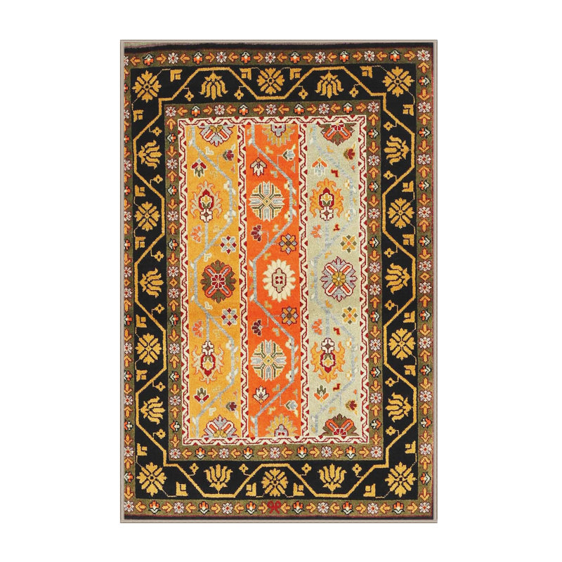 Tapis contemporain brun / noir / jaune, Rectangle 8 pi x 10 pi