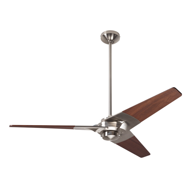 Torsion Downrod Ceiling Fan, Bright Nickel, Fan Speed Control, Mahogany