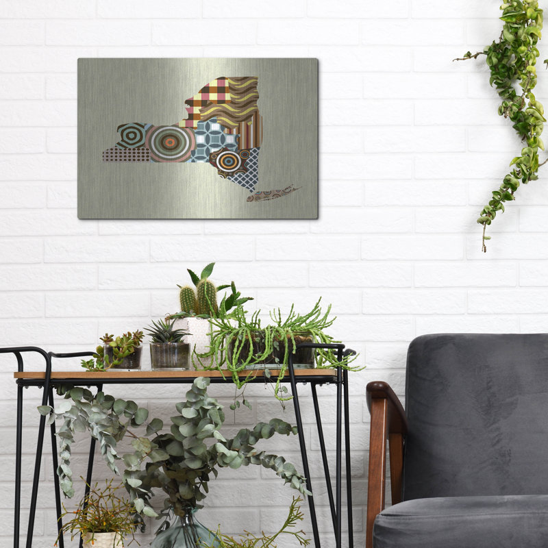 Ivy Bronx «New York State Map» par Lanre Adefioye, mur en métal, H 12 po x l 16 po