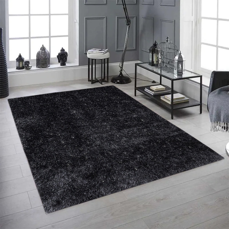 Tapis gris anthracite à poils longs Silken, Rectangle 5 pi x 7 pi