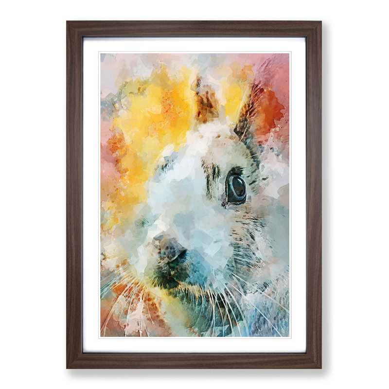 Bunny Rabbit In Abstract - Picture Frame Painting Print, Walnut Framed, 48cm H x 36cm W x 2cm D