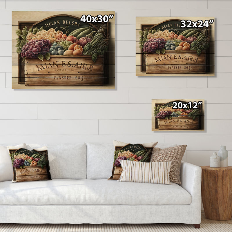 Fruit in basket IV - impression sur bois sans cadre, H 30 po x l 40 po x P 1,5 po