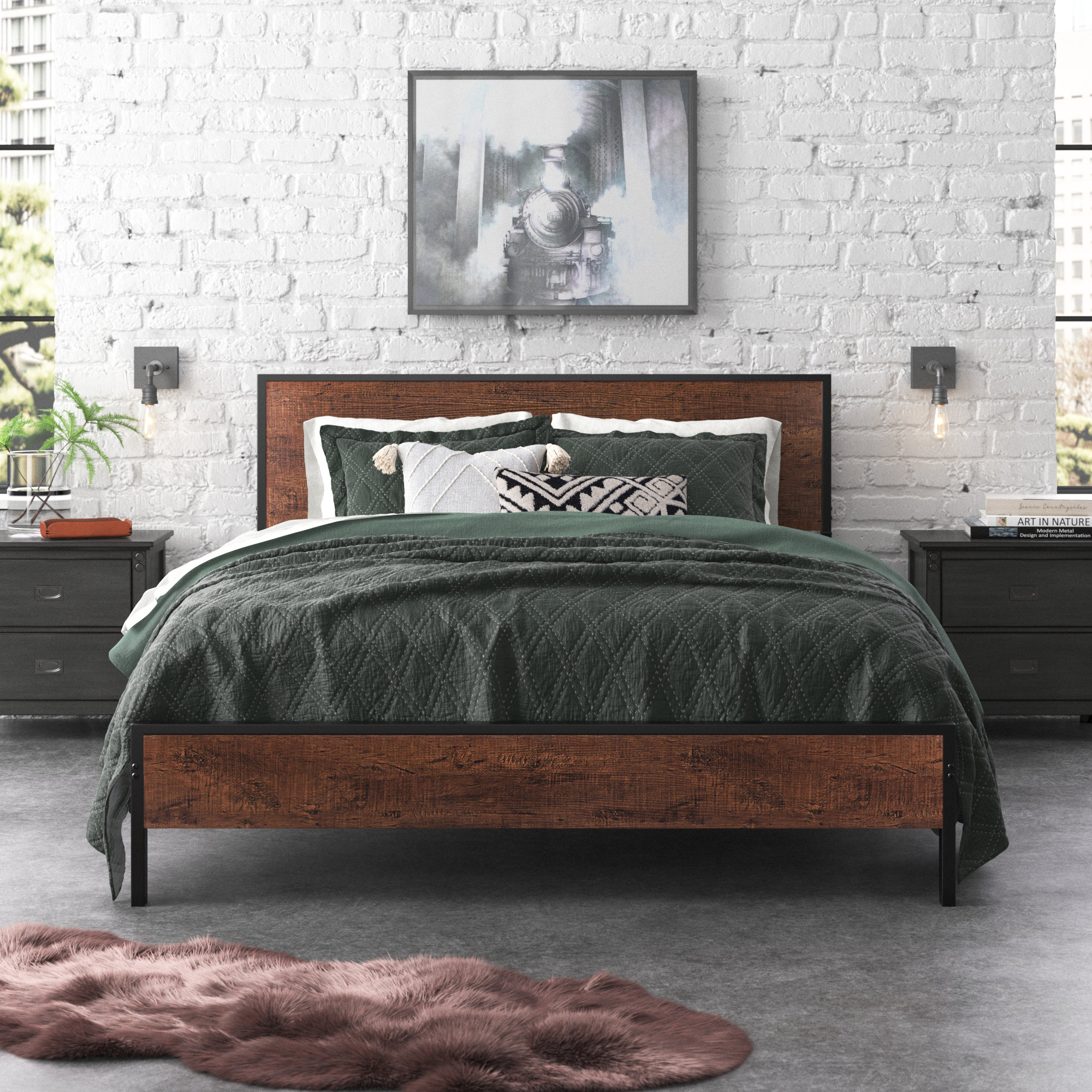 Millbrook Solid Wood board with Metal Frame Bed