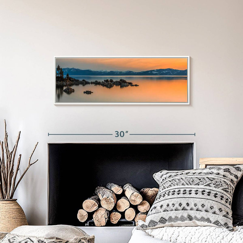 Coucher de soleil sur le lac Rocky Tahoe, Cadre flottant blanc, 28 po x 10 po