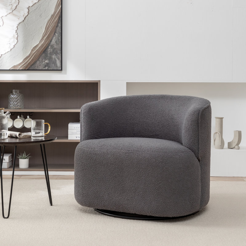 Janeesha Upholstered Swivel Barrel Chair, Gray Boucle