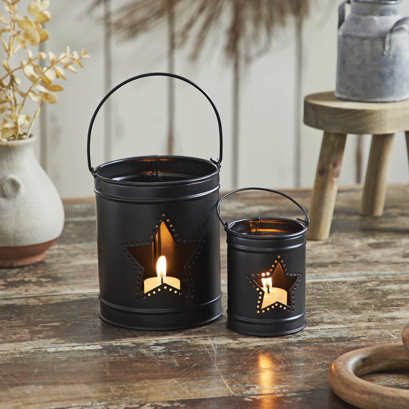 Festive Finds Votive Candle Holder w/ Star Cutout Barn Set of 2, Black