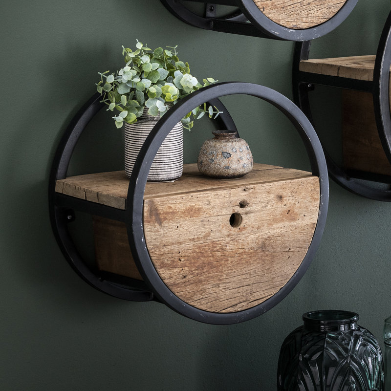 Circle Solid Wood Floating Shelf, 40cm H x 40cm W x 25cm D