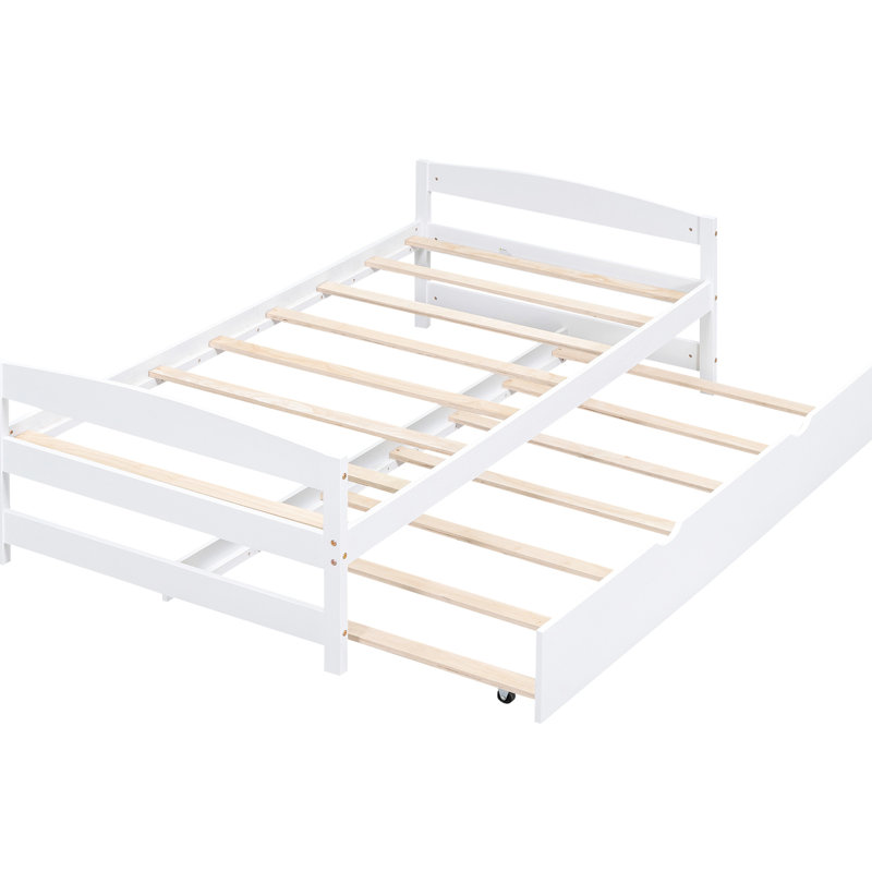 Lit plateforme blanc avec lit gigogne escamotable blanc - Chambre en pièce