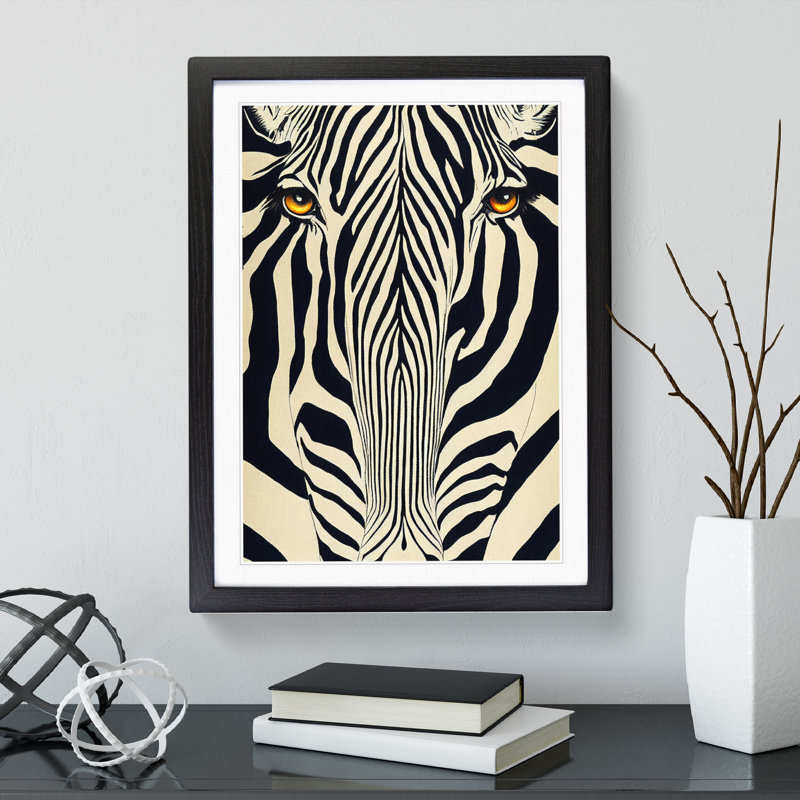 Zebra No.3 Abstract - Single Picture Frame Print, Black, 64cm H x 46cm W x 2cm D