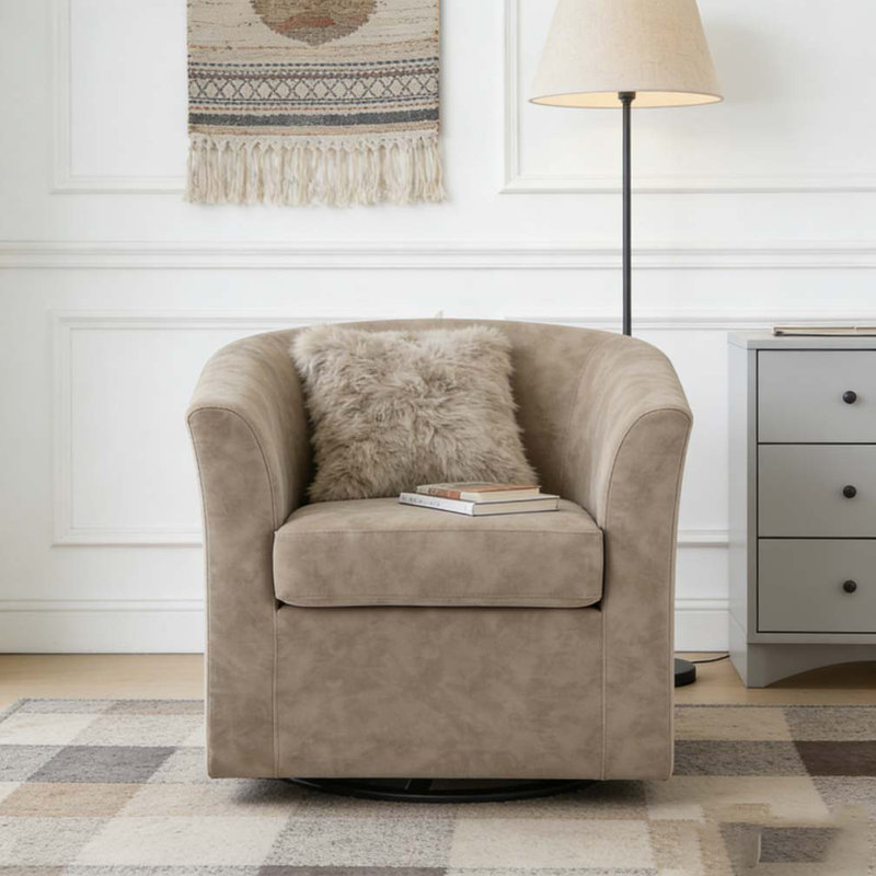 Fauteuil demi-tonneau pivotant en similicuir, Abricot