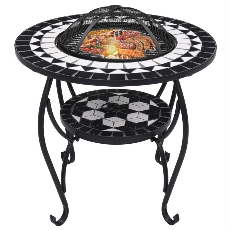 Fire Pit Table Fireplace for Camping Picnic Outdoor Firebowl Ceramic, Black