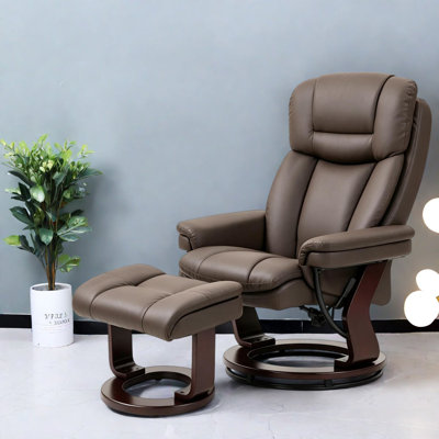 Fauteuil inclinable moderne pivotant à 360° en cuir PU brun foncé avec repose-pieds