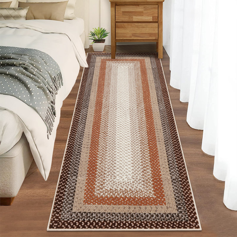 Machine Washable Rug for Living Room Braided Print Non-Slip Area Rug Stain Resistant Carpet for Dining Room Bedroom Nursery Office
