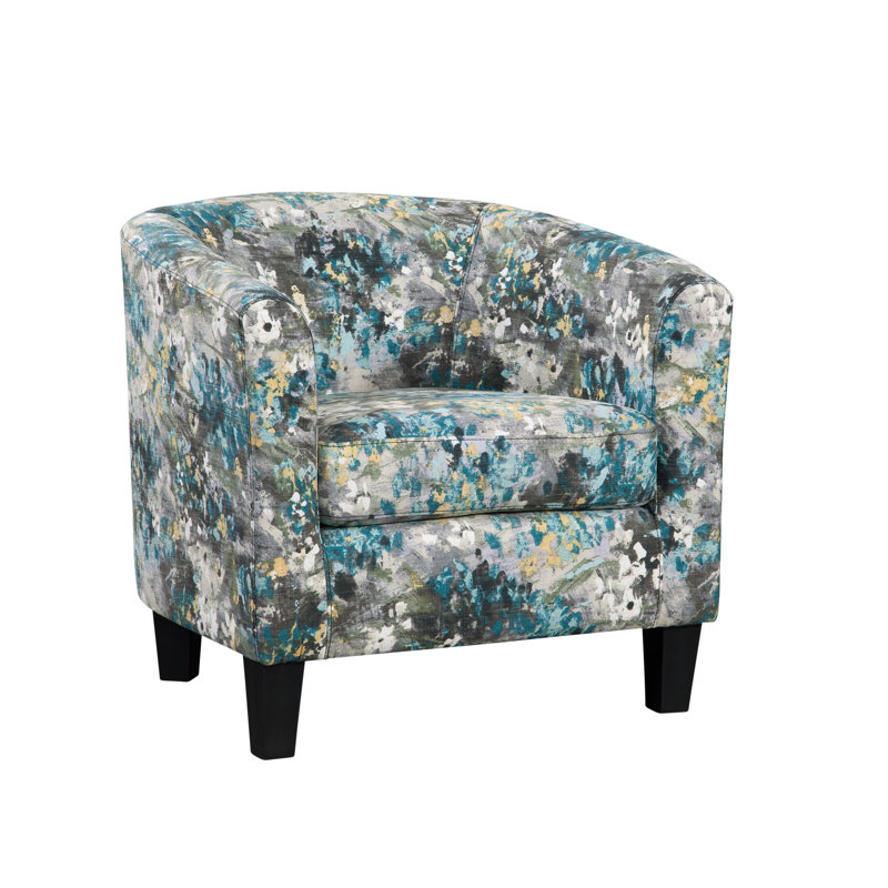 Ellen Enzo Upholstered Barrel Chair, Wonderland Gray/Teal Polyester Blend
