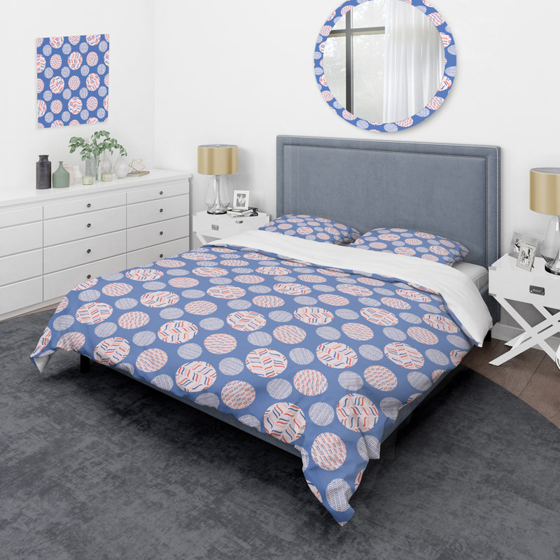 Motif de cercle bleu - ensemble de housse de couette abstrait - polyester microfibre