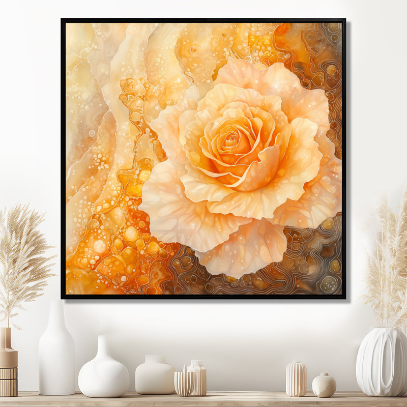 «Gemstone Citrine Beige Rose Petals I», reproduction d'art mural, H 30 po x l 30 po, Noir