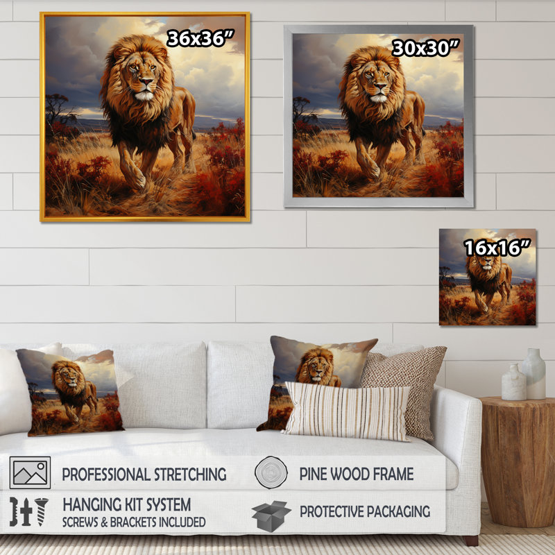 Décoration murale lion d'Afrique, Savannah I, H 36 po x l 36 po x P 1,5 po, Toile tendue
