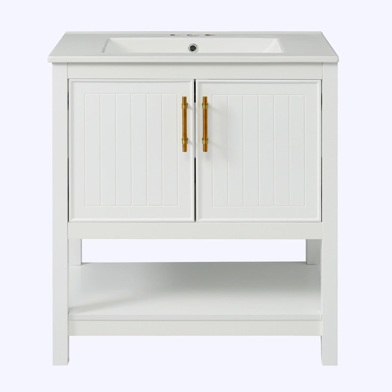 Meuble-lavabo de salle de bain avec lavabo en céramique et rangement polyvalent
