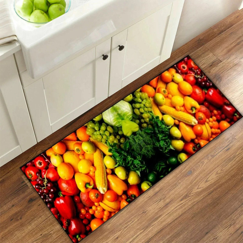 3D Fruit Kitchen Mat – Washable Non-Slip Runner Rug – Door Mat with Rubber Backing – Polypropylene, 50cm W x 150cm L