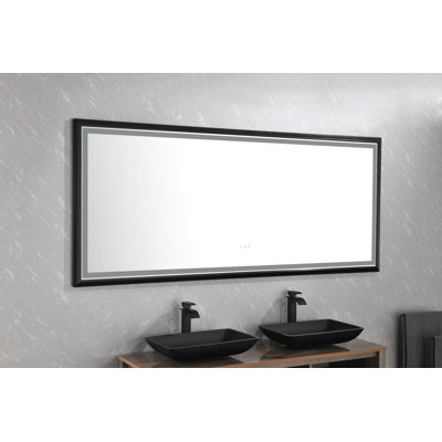 Miroir de salle de bain mural 88 po x 38 po x 1,5 po noir mat, encadré, 88 po