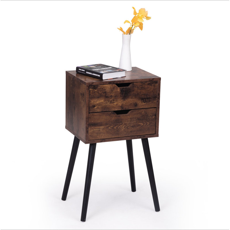 Table de chevet avec 2 tiroirs, tables de chevet avec pieds et rangement en bois massif, table de bout, table d'appoint, meubles de chevet pour chambre à coucher, salon