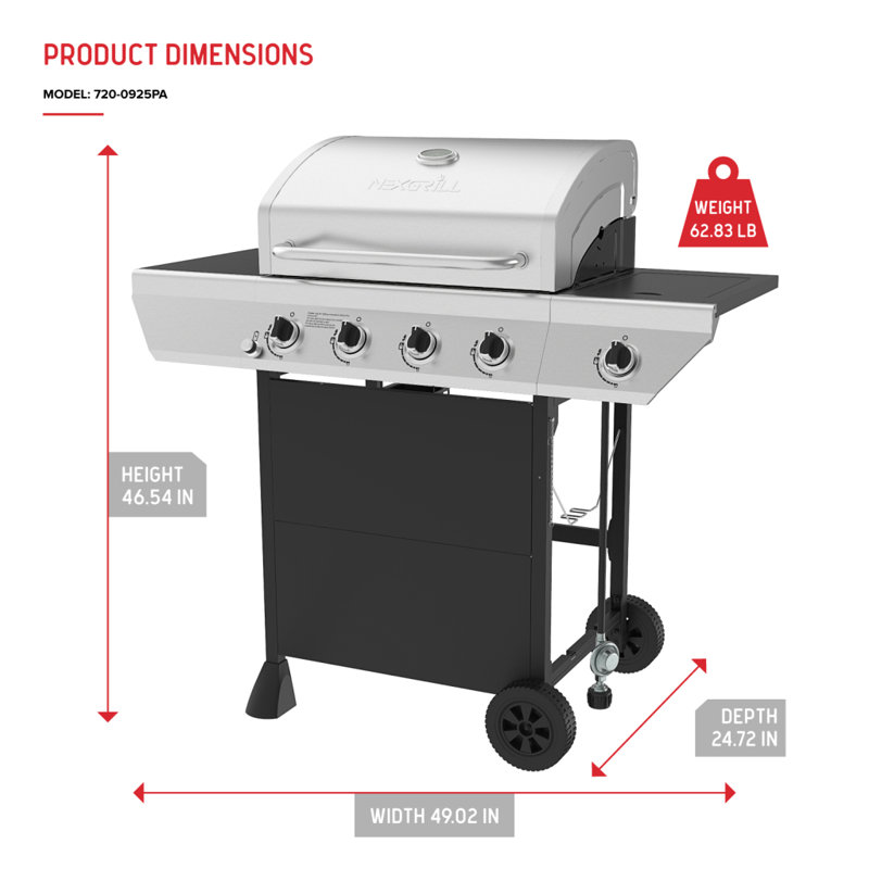 Barbecue au propane autoportant à 4 brûleurs de 52 000 BTU avec brûleur latéral Nexgrill