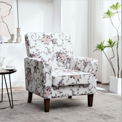 Chaise avec accoudoirs en mélange de polyester à motifs, structure en bois de bouleau massif avec pieds fuselés, chaise d'appoint rembourrée de mousse avec garniture pour le bureau du salon