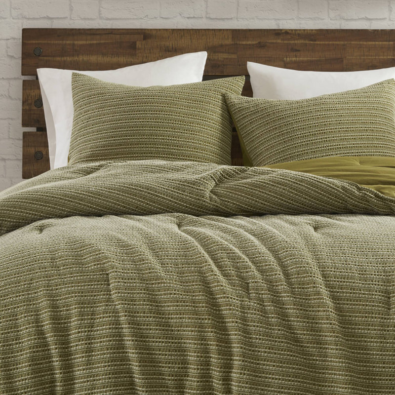 Ensemble complet d'édredon 3 pièces gaufré délavé - texture rétro et confortable toutes saisons, Vert