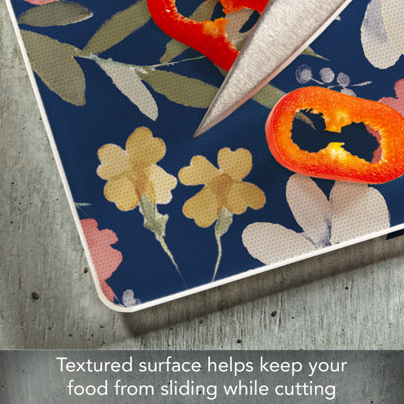 Blue Floral Tempered Glass Cutting Board 10" x 8"