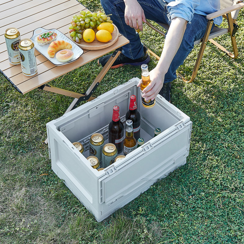 Aarn Folding Storage Bins with Wooden Lids, 55 Qt Large Collapsible Storage Box with Handles