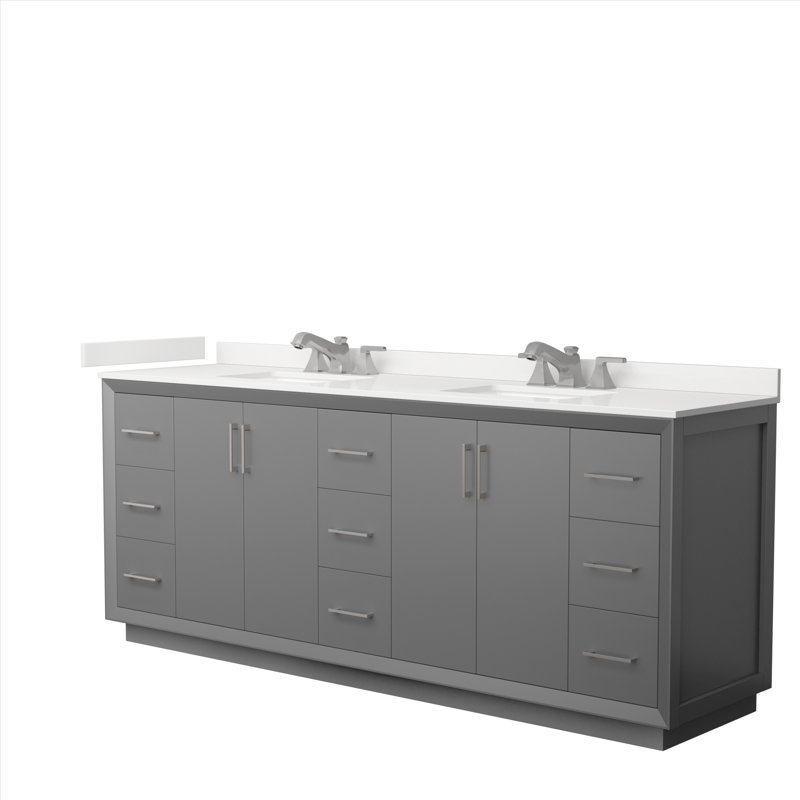 Strada 84'' W Double Vanity, Dark Gray, Brushed Nickel, Giotto Quartz
