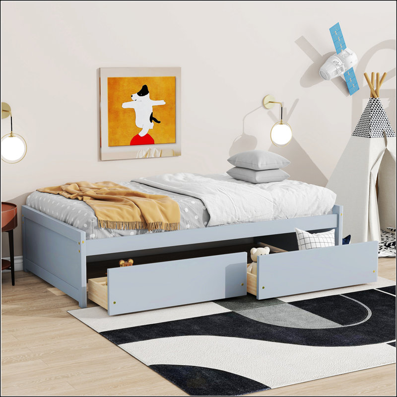 Lit simple avec 2 tiroirs, Gris