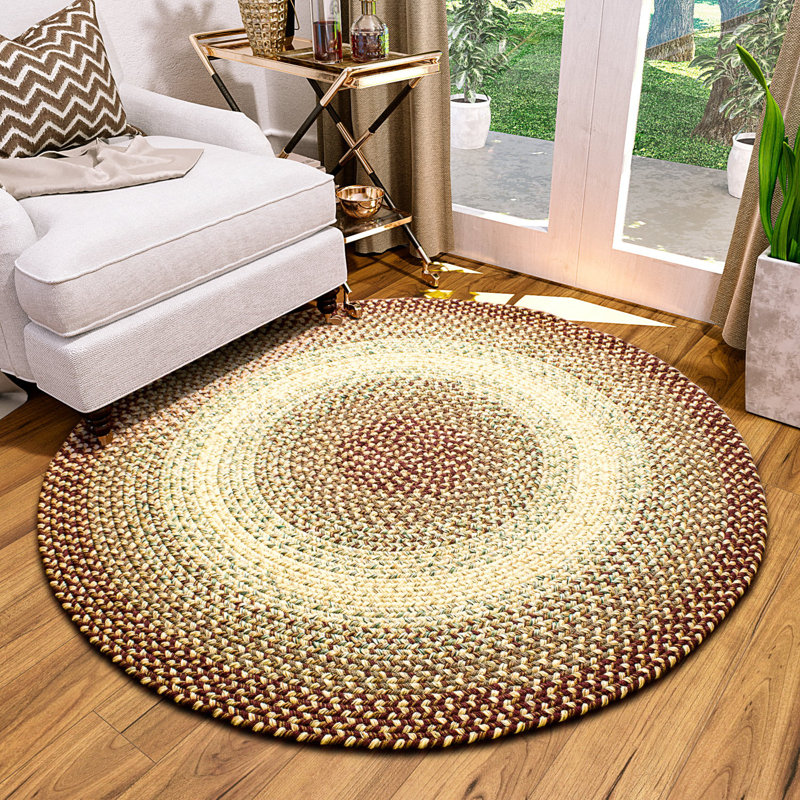 Tapis tressé bourgogne/beige Johannah, Rond 6 pi