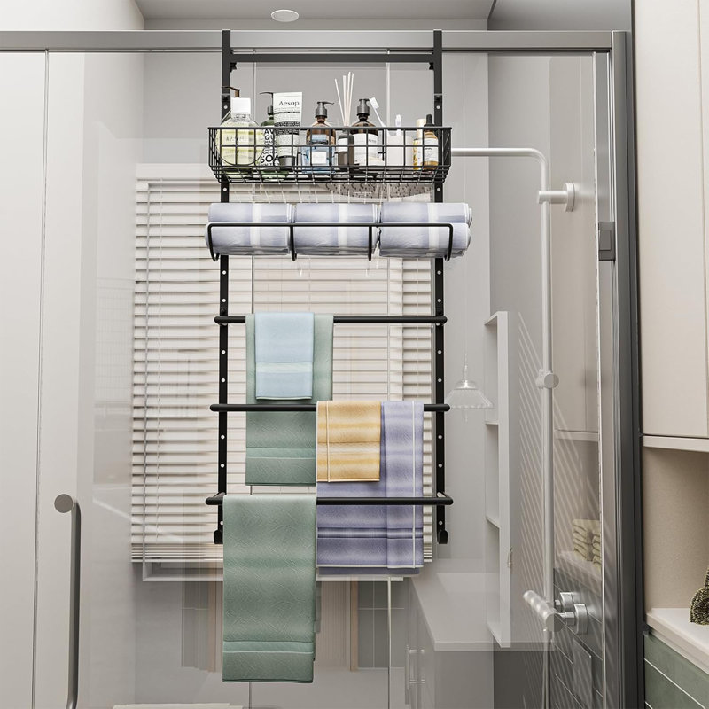 Porte-serviettes réglables X-cosrack pour suspendre la porte de salle de bain, porte-serviettes à 5 niveaux avec crochets, support mural pour organiser les serviettes, vêtements