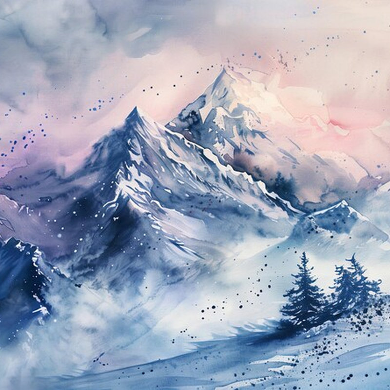 Murale aquarelle Ethereal Alpine Peaks, L 8 po x l 108 po