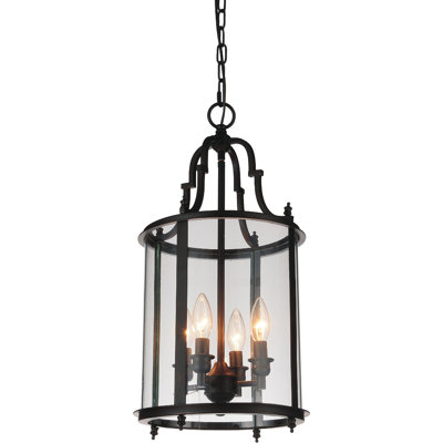 Tom 11" Oil Rubbed Bronze Pendant Light – 4-Light Hanging Lantern with E12 Bulb Base and Clear Glass Panels – BACL Certified with 1-Year Warranty